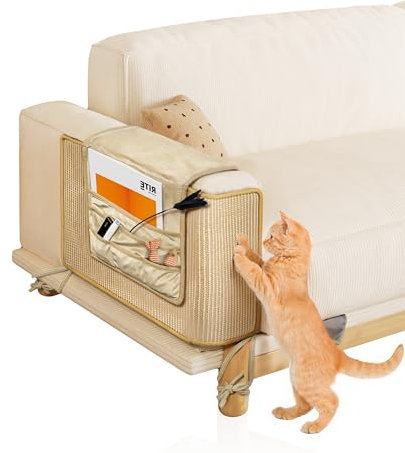 Johnear kratzmatte Katze Sofa, Sisal Kratzteppich für Katze,katzenkratzmatten für Sofa,Sisal Kratzteppich 60 x 40 cm für Schutz von Couch-, Sofa- und Stuhlmöbeln (Rechte Armlehne)