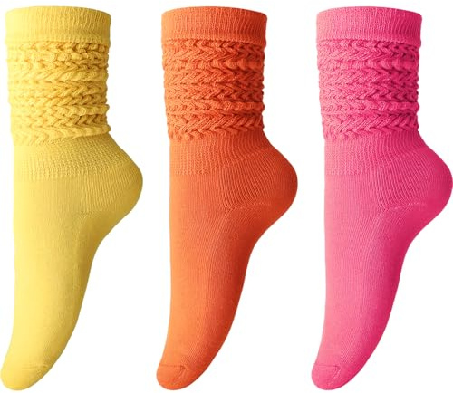 DRESHOW 3 Paar Damen Slouch Socken Extra Lange Scrunch Kniehohe Stiefelsocken Weiche Scrunch Socken Stricken Baumwolle Knie hoch Stiefelsocken