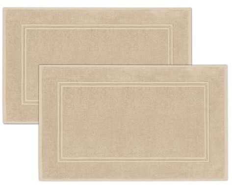 Tens Towels Pack of 2 Bath Mats 100% Cotton, 20 x 32 Inches, Super Absorbent, Hotel Quality Premium Floor Towels, Luxurious, Soft & Quick Dry, Not a Bathroom Rug, Beige