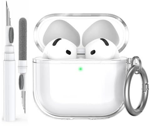 AhaStyle Clear Airpods 4 Case Cover with Cleaning Kit [Anti-Yellowing] Soft TPU Protective Covers Skin Designed for Apple AirPods 4th Generation 2024 Support USB-C Charging Case and Wireless Charging