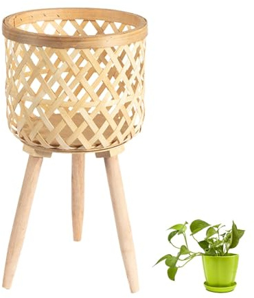 Soporte para macetas – Taburetes para plantas de interior, taburetes decorativos, macetas altas | Soporte de bambú fácil de instalar para plantas suculentas, macetas de flores, decoración para el