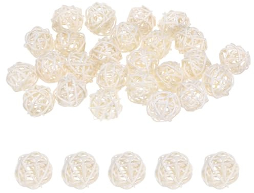 M METERXITY 25-Pack Wicker Rattan Balls 30mm/1.2 Inch Decorative Rattan Balls Orbs Vase Fillers Bowl Fillers for Christmas/Weddings/Thanksgiving/DIY Crafts/Home Decor [White]