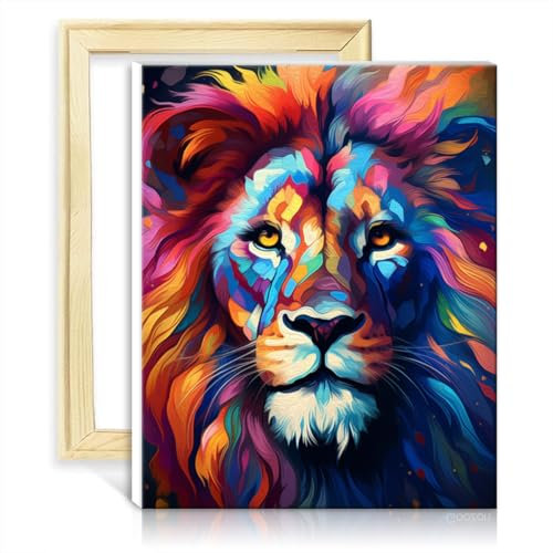 LiHEQING Ölgemälde „Löwe“, DIY Malen nach Zahlen, für Erwachsene und Anfänger, mit Pinseln und Acrylpigmenten, lebendige Wandkunst, ohne Rahmen (60 x 75 cm)