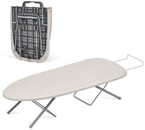 KINGRACK Foldable Ironing Board, Tabletop Small Board with Iron Holder, Portable Mini Ironing Board with Non-Slip Feet, Compact Iron Board for Home Supply, Dorms, Travel Use, Beige