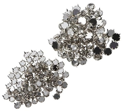 SHINEOFI Rivets Griffes Rondes Strass 8mm et 6mm pour Bricolage 200 Pièces Argenté Métal Accessoires DIY Vêtements Paquet Chaussures Artisanat Punk