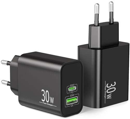 30W 2-Puerto Cargador USB C Carga Rapida para Samsung Galaxy S25 Ultra S24 S23 S22 S21 5G FE A35 A25 A15 A55 A54 A53, Note 20 10, Tab S9 S8 A9, PD/QC Enchufe Tipo C USB-A Fast Charger Cargador Rápido