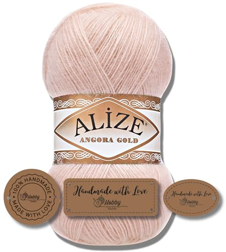 Hobby YARN 3x Etikettenlabel mit Alize Angora Gold Wolle Premium 1x100g als Set, Yarn, Garn, Dünne Mohair aus Schurwolle, Uni, Einfarbig, Strickgarn (404)