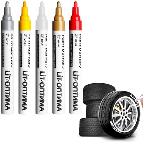 Femnow Reifenstift Weis Wasserfest, Reifen Stift Weiß Wasserfest, Reifenstift Reifenfarbe Weiß Reifenmarker Gelb, Reifenkreide 5 Farben zum Dekorieren Ihrer Reifen