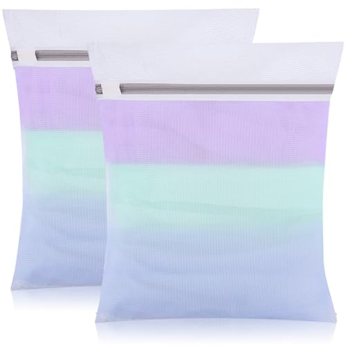 2 PCS Mesh Laundry Bags with Zips, 30cm x 40cm Fine Laundry Bags for Washing Machine Reusable Washing Bags for Laundry Delicates Wash Bags for Socks, Underwear, Bra, Clothes (S, White)