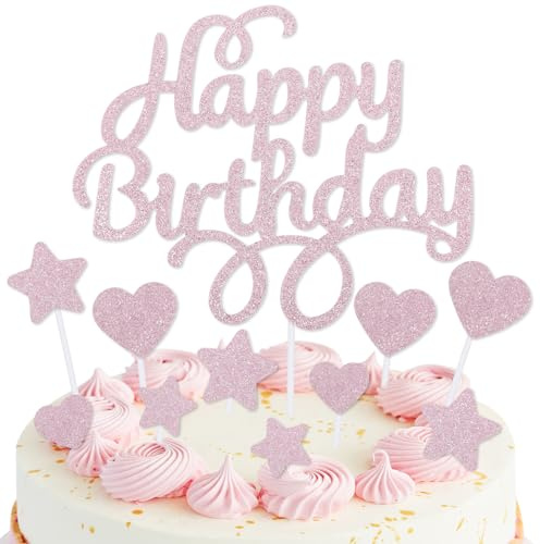 mciskin Topper per torta di compleanno lilla con scritta Happy Birthday, decorazioni per torte di compleanno per ragazze e donne, decorazioni per torte glitterate per feste