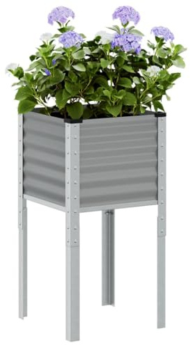 HaoChrymec Pflanzkübel Grau mit Stahlrahmen, Blumenkübel Outdoor, Hochbeete für Garten, Pflanzkasten Outdoor, Blumenkasten Balkon, 45x45x88 cm