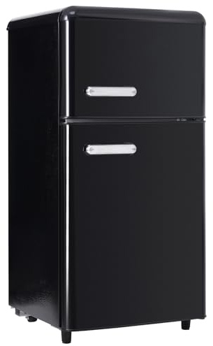 Mini refrigerador compacto de 72 L, clásico, retro, de 2 puertas, con estantes de vidrio ajustables y extraíbles. Ideal para dormitorios, garajes y oficinas.,Black