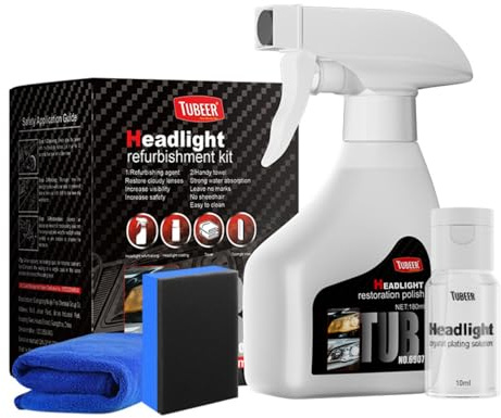 Generisch Set di lucidatura per fari 180ml – Set professionale per la pulizia dei fari per una visione chiara | Mezzi di rigenerazione e liquido di riparazione per la lucidatura dei fari auto