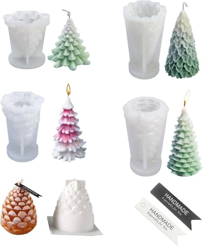 Silikonformen Gießformen Weihnachten, 5 Stück kerzenformen zum gießen mit 20 Etiketten, Kerzen Formen Silikon, Kerzenform, Kerzen Gießen Set für Kerzenherstellung Handwerk Ornamente