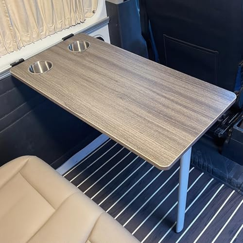ZHAOBEIK Wohnwagen Tisch, 79,5×39,5cm, Wohnwagen Klapptisch Camping, mit Zwei Getränkehaltern, für Wohnmobil, Home Office, Schlafzimmer(Gray)