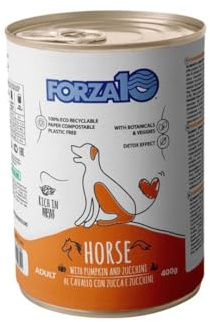 Forza 10 Umido Cane gusto CAVALLO, alimento completo di mantenimento per cani adulti di tutte le taglie e razze, for dogs | 6 scatolette da 400 grammi l'una.