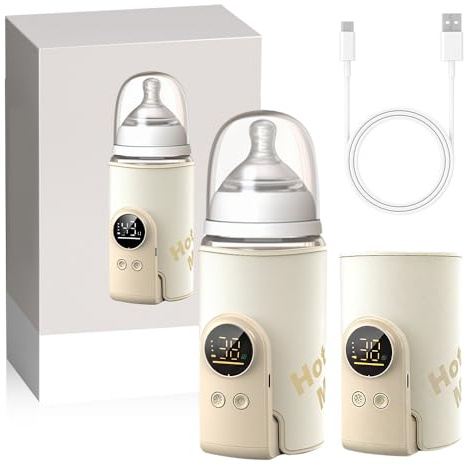 Flaschenwärmer Baby Unterwegs, Tragbarer Baby Flaschenwärmer mit LCD-Display 8000mAh Milchwärmer Baby mit 6 Einstellbare Temperatur 38-50℃ USB Babyflaschenwärmer für Alle Flaschen Geeignet (Gelb)