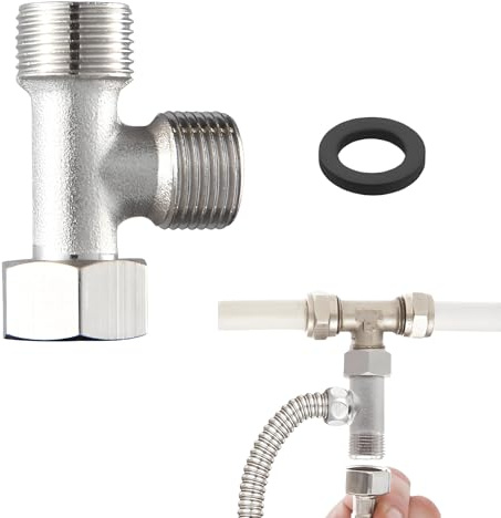 Válvula de 3 vías en T de latón – Válvula de conexión de inodoro de 3/8 recta y 1/2 lateral, metal cromado, conector de agua 3/8, lavadora, grifo de ducha, baño y cocina