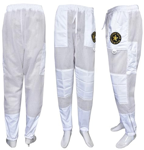 Beekeeping Trousers 3 Layer Ventilated – Sting Proof Bee Pants, Heavy Duty Protective Beekeeper Trousers, Reinforced Knees, Sizes M–3XL (White, XXL)