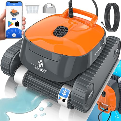 KESSER® Poolroboter für Boden und Wand bis 100 m², Wasserlinienreinigung, automatischer Poolreiniger mit App-Funktion & Kontrollmodul, Poolsauger für eingelassene Pools mit Klettermechanismus