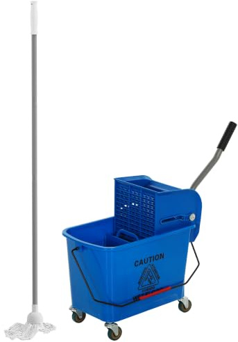 HOMCOM Cubo de Fregona con Ruedas 20 L Sistema de Escurridor Mopa Azul