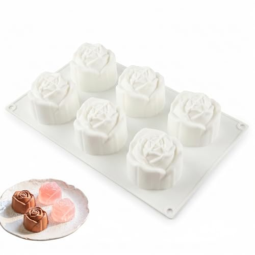 MIPIACE 6 Hoyos Moldes de Silicona para Velas 3D Moldes Para Velas Rosas Molde de Silicona con Forma de Flor para Chocolates Hacer Dulces Adornos Pasteles Vela Perfumada Jabón Cubitos de Hielo