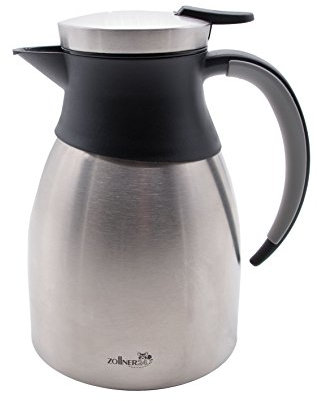 ZOLLNER24 Edelstahl Thermoskanne 1L, mit Ausgießtaste am Verschluss, 20 Stunden Wärmespeicherung