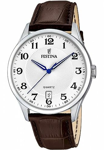 Festina Herren Uhr Analog mit Lederarmband - Quarzwerk - Kalender - Mineralglas mit hoher Widerstandsfähigkeit - Wasserdicht bis 5 ATM - Elegant und Klassisch F20426