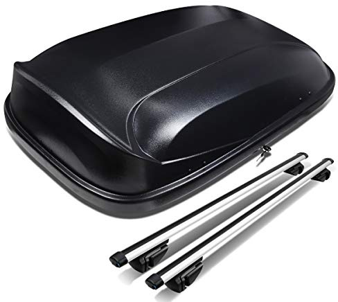 DNA Motoring PT-ZTL-8100-BK Adjustable 120cm Aluminum Roof Rail Cross Bars+Cargo Box w/Lock+Keys,Silver / Black