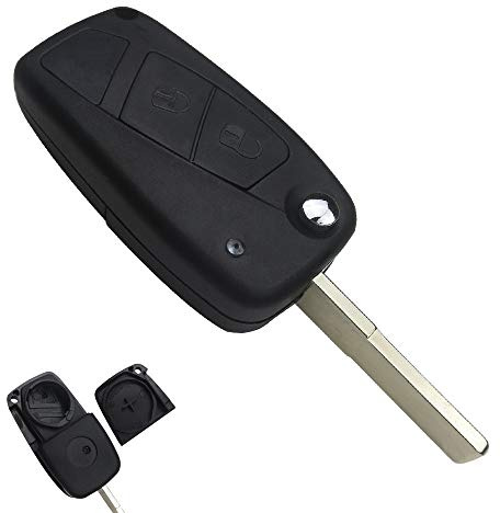 PHONILLICO Bilnyckel ersättning fjärrkontroll nyckel för Cle Fiat Bravo Ducato Brava Punto Stilo nyckelring flip med 2 knappar svart bladmodell utan battericell