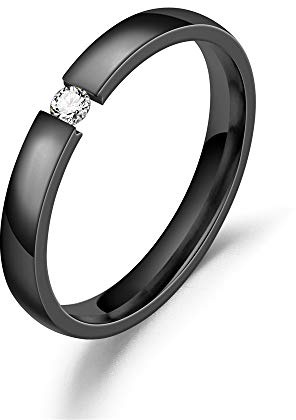 Uloveido Y817 Paire de bagues de fiançailles assorties en acier inoxydable avec faux diamant pour homme et femme Noir, R1/2 (59.5mm), Cristal, Zircone cubique