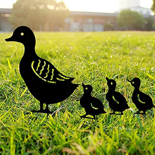 DYBOHF Decorazioni giardino, ferro battuto retrò Ornamenti, realistici ​di anatra Animali per prato, vialetto, marciapiedi, decorazione da giardino（4 pcs） (Nero, Anatra)