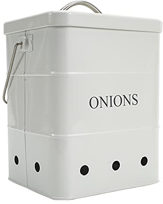 Xbopetda Onion Storage Bin, Metal Storage Tin with Aerating Holes - Kitchen Pantry Organizer, Fresh Keeper (White)