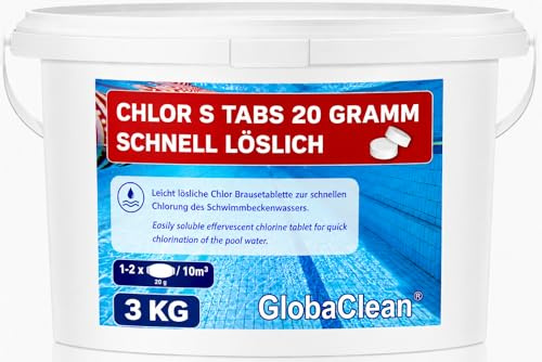 GlobaClean Schnell Chlortabletten 20g - 3kg Chlortabletten für Pool schnelllöslich und rückstandsfrei - Ideal zum Stosschloren von Pool & Whirlpool