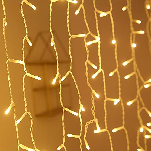 LZQ 10M LED Lichterkette Lichterwand Lichtervorhang für Außen und Innen 400 LEDs Warmweiß Lichterkettenvorhang mit 8 Modi, IP44 Weihnachtsbeleuchtung Weihnachtsdeko Lichterdeko (10M, Wassertropfen)