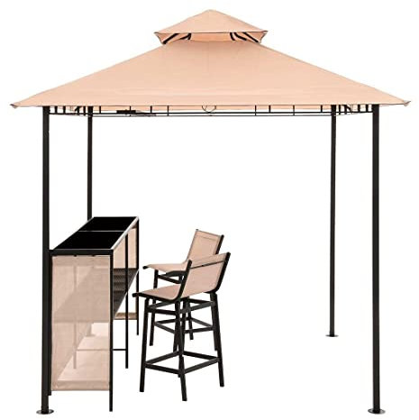 OUTLIV. Gartenpavillon, mit Bar und 2 Stühlen, strapazierfähig, langlebig, inkl. Thekenabdeckung und integrierter Dachlüftung, 240x240x250, Beige