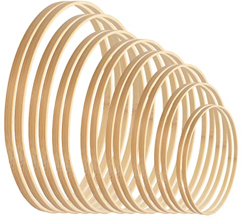 16 Stück Holzringe Zum Basteln, 8 Größen Holzringe Makramee Ringe Traumfänger Ringe Bambus Ringe Set Makramee Hoop Zubehör für Traumfänger Hochzeitskranz DIY Handwerk(8-26cm)