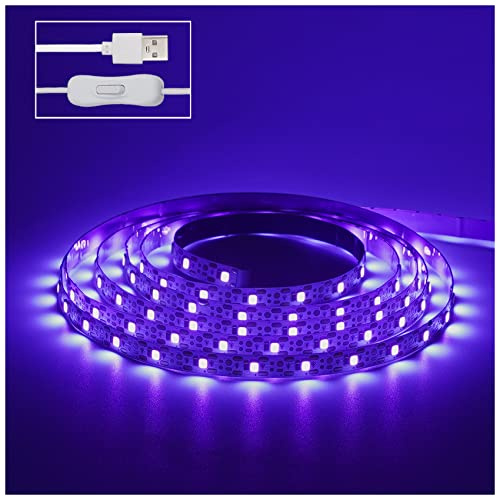 6.6FT/2M LED Black Light Strip - 120 Units LED UV Wick 395-400nm, USB DC 5V Flexible Blacklight Fixtures, 10W Blacklight Strip for Indoor Decor, Glow Poster, Bedroom, Playroom, Halloween, Dark Party