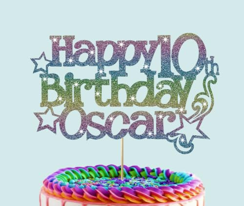 Personalised Birthday Glitter Cake Topper With Name & Age Options (Rainbow)