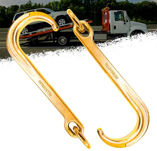 TOYO-INTL - 2 ganchos de remolque en J de 15 pulgadas con enlace, correa de eje de remolque G70 resistente, horquilla trasera enrollable, gancho de remolque J en enlace de acoplamiento para tractor,