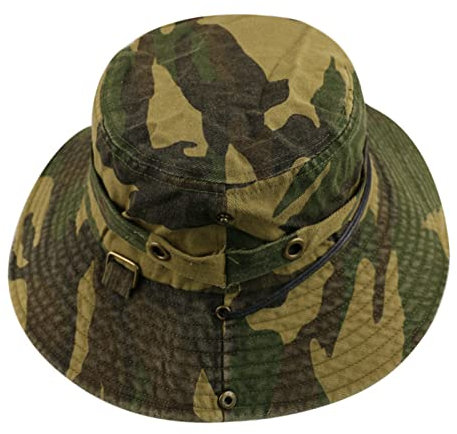 YlobdolY Fischerhut Sonnenhut Gewaschene Baumwolle für alte Camouflage, Kordelzug, faltbar, breite Krempe, Herren und Damen, Outdoor-Bergsteigen, Camo