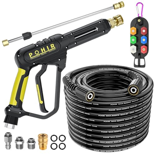 POHIR Hochdruckreiniger-Pistole und Schlauch, 3600 PSI, Hochdruckreiniger-Schlauch 15,2 m und Pistole, 0,95 cm Schnellverbindungs-Drehgelenk, M22 15 mm/14 mm Armaturen, 76,2 cm Verlängerungsstab und 7