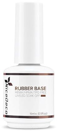 Nicedeco Professionale Clear Base Rubber Gel Smalto Semipermanente Unghie Rinforzante Unghie Gel UV/LED Soak Off - Autolivellante & Naturale, 15ML