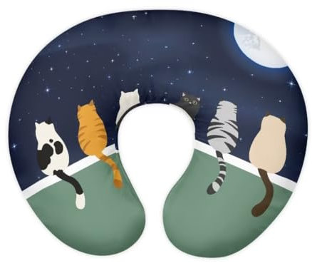 Jeiento Stillkissenbezüge mit Cartoon-Katze, Mond, Sterne, Nacht, U-förmig, Stillkissen, Schonbezug, bequemer Kissenbezug für Flaschenfütterung, Geschenk für Frauen und Babys