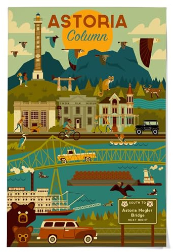 Lantern Press 36x54 Inch Giclee Print, Astoria, Oregon, Astoria Column, Geometric