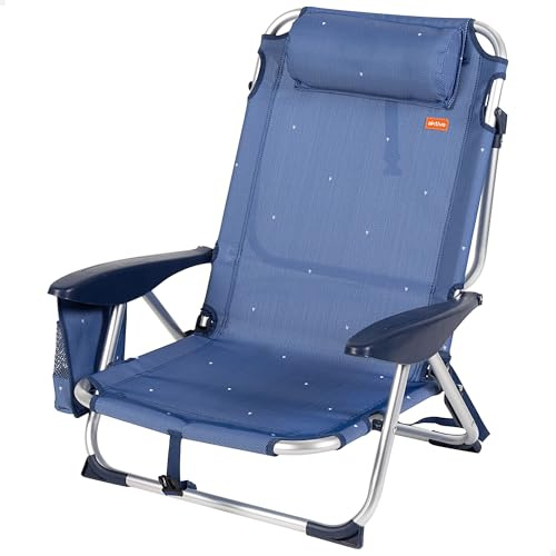 AKTIVE Chaise de Plage Pliable et inclinable 5 Positions Bleu Marine, Dimensions 51 x 45 x 76 cm, Poids Maximum 110 kg, matériau Aluminium, Anti-retournement (62290)
