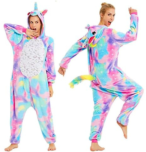 nerd hunters enhörning onesie, kostym för vuxna – plysch kigurumi pyjamas, unisex djurkostym, storlekar S–XL, Azurblå, S
