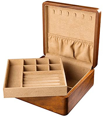 ZJGFCB Juwelierschachtel Organizer für Frauen Mädchen, 2 Schicht Männer Schmuck Aufbewahrung Hülle Hölzer Display Schmuckhalter mit abnehmbarem Tablett für Schmuckringlager.
