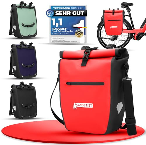 RADGEIST Fahrradtasche für Gepäckträger - Tasche für Fahrrad Gepäckträger - Gepäckträgertasche wasserdicht & Umhängetasche - Radtasche mit Reflektoren