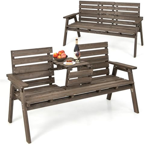 COSTWAY Gartenbank mit Tisch, Holzbank für 2–3 Personen, Sitzbank mit klappbarem Mitteltisch, Parkbank aus Holz bis 320 kg belastbar, Terrassenbank für Balkon, Garten, Terrasse, 160 x 64 x 86 cm